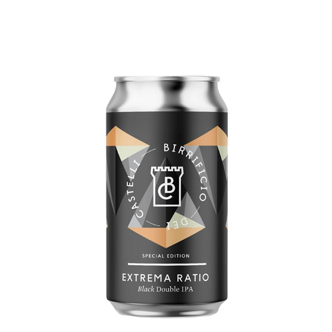 Lattina 33 Cl. della birra artigianale Extrema Ratio Black del Birrificio dei Castelli, Arcevia