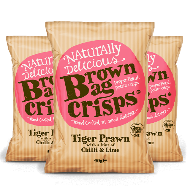 Brown Bag Crisps Brown Bag Crisps | Tiger Prawn, Chilli & Lime | Chips Gluten Free | Box 20x40g Food Organic Beer