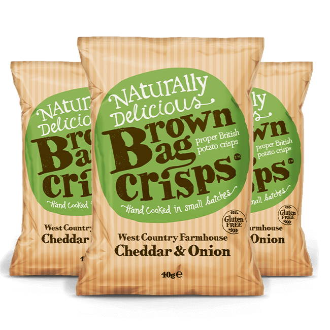 Brown Bag Crisps Brown Bag Crisps | West Country Mature Cheddar & Onion | Chips Gluten Free | Box 20x40g Food Organic Beer